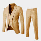Herresæt med enkeltradet blazer og lige bukser, beige