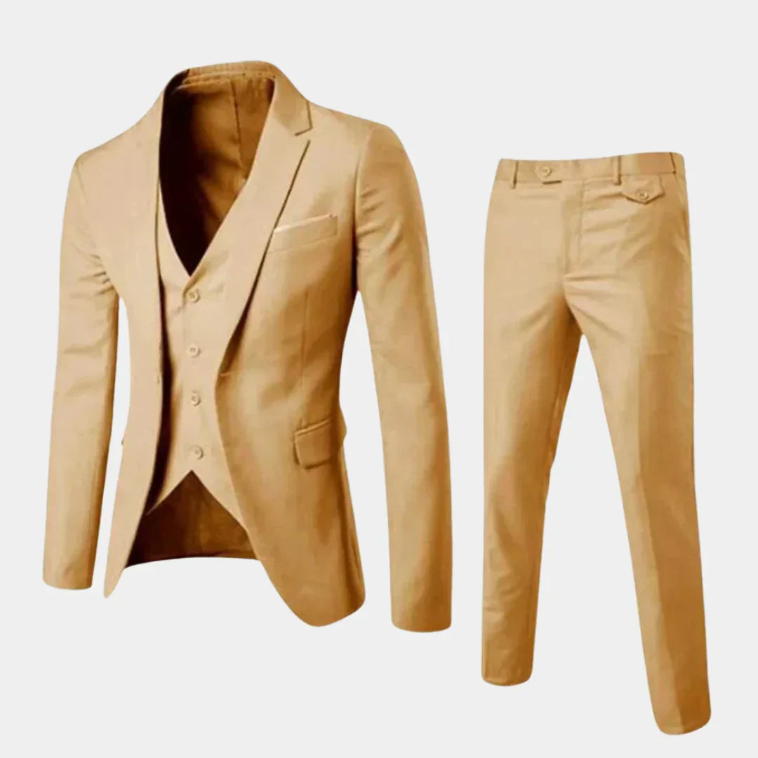 Herresæt med enkeltradet blazer og lige bukser, beige