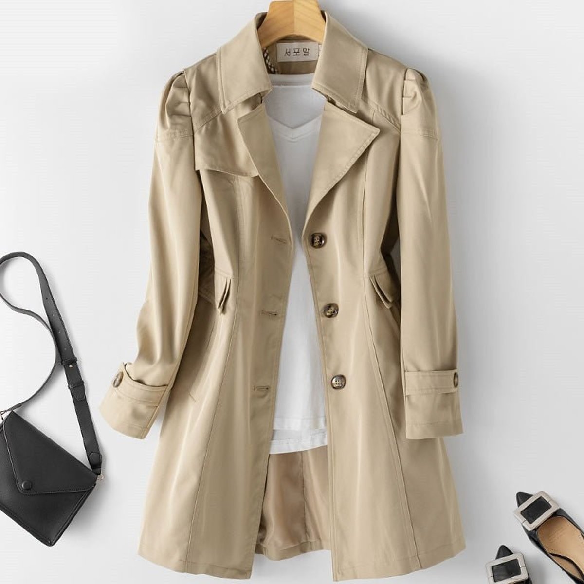 Elvira Lang Vinterjakke Dame | Elegant Blazer Trenchcoat, Polyester 2