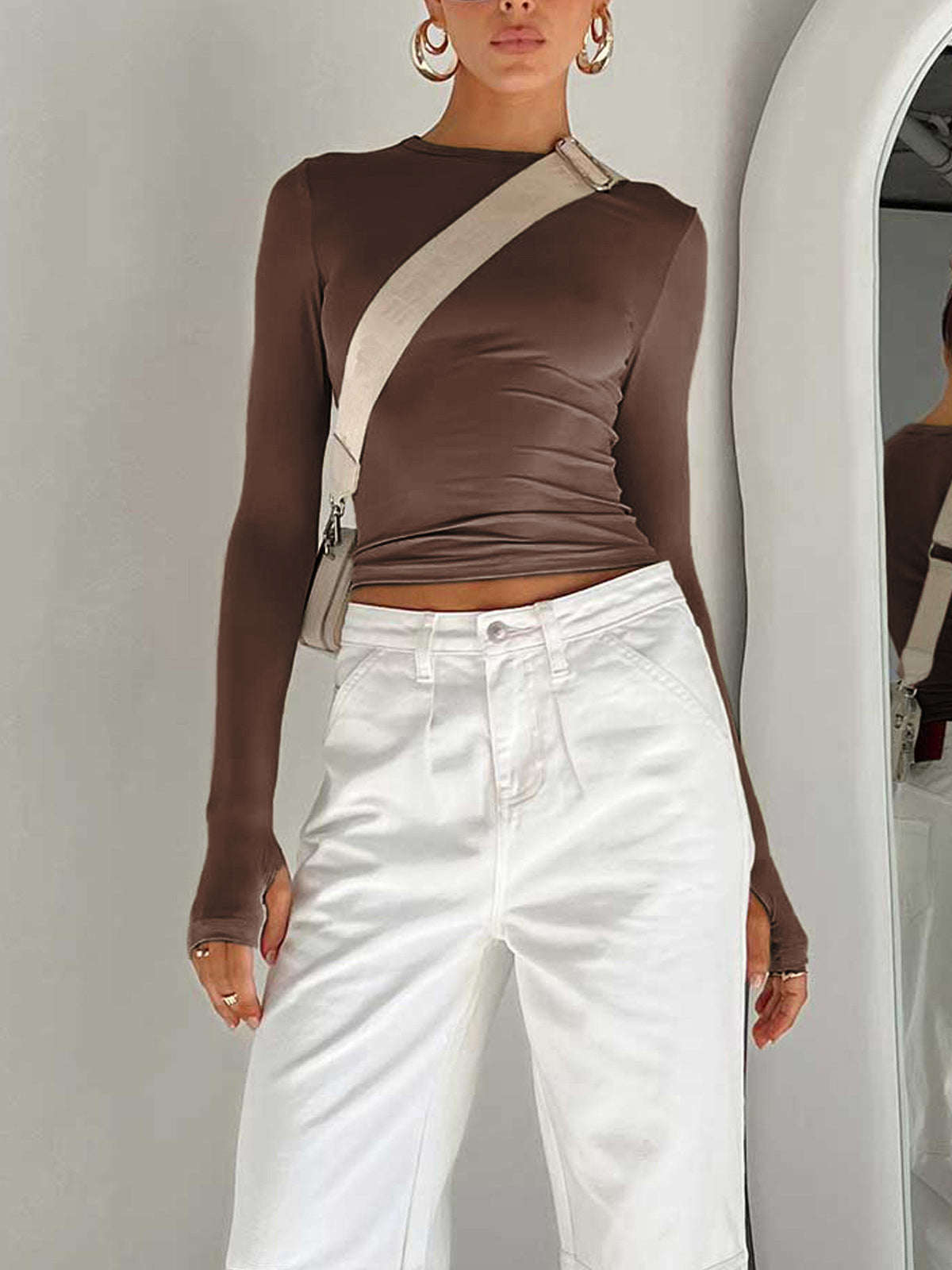 Elys Langærmet Crop Top | Slim Fit Stretch Jersey 8