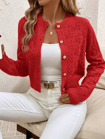Elysia Cropped Cardigan | Geometrisk Strikket, Rund Hals 4