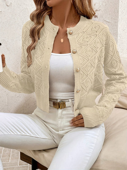 Elysia Cropped Cardigan | Geometrisk Strikket, Rund Hals 5
