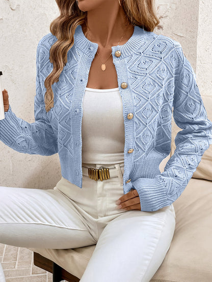 Elysia Cropped Cardigan | Geometrisk Strikket, Rund Hals 6