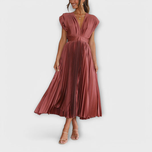 Elysia Midi Kjole | Plisseret, Letvægts, Rose Red 0