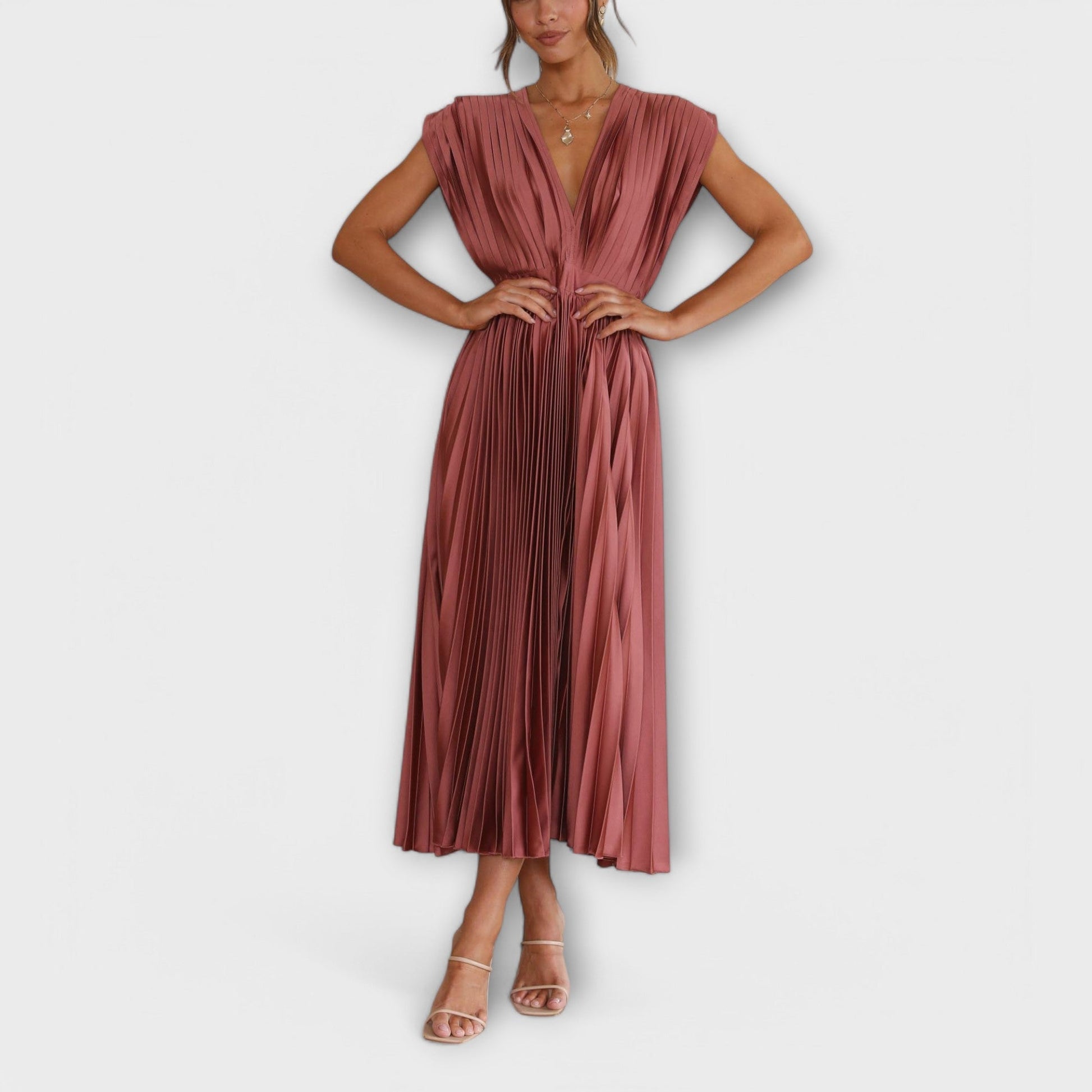 Elysia Midi Kjole | Plisseret, Letvægts, Rose Red 1