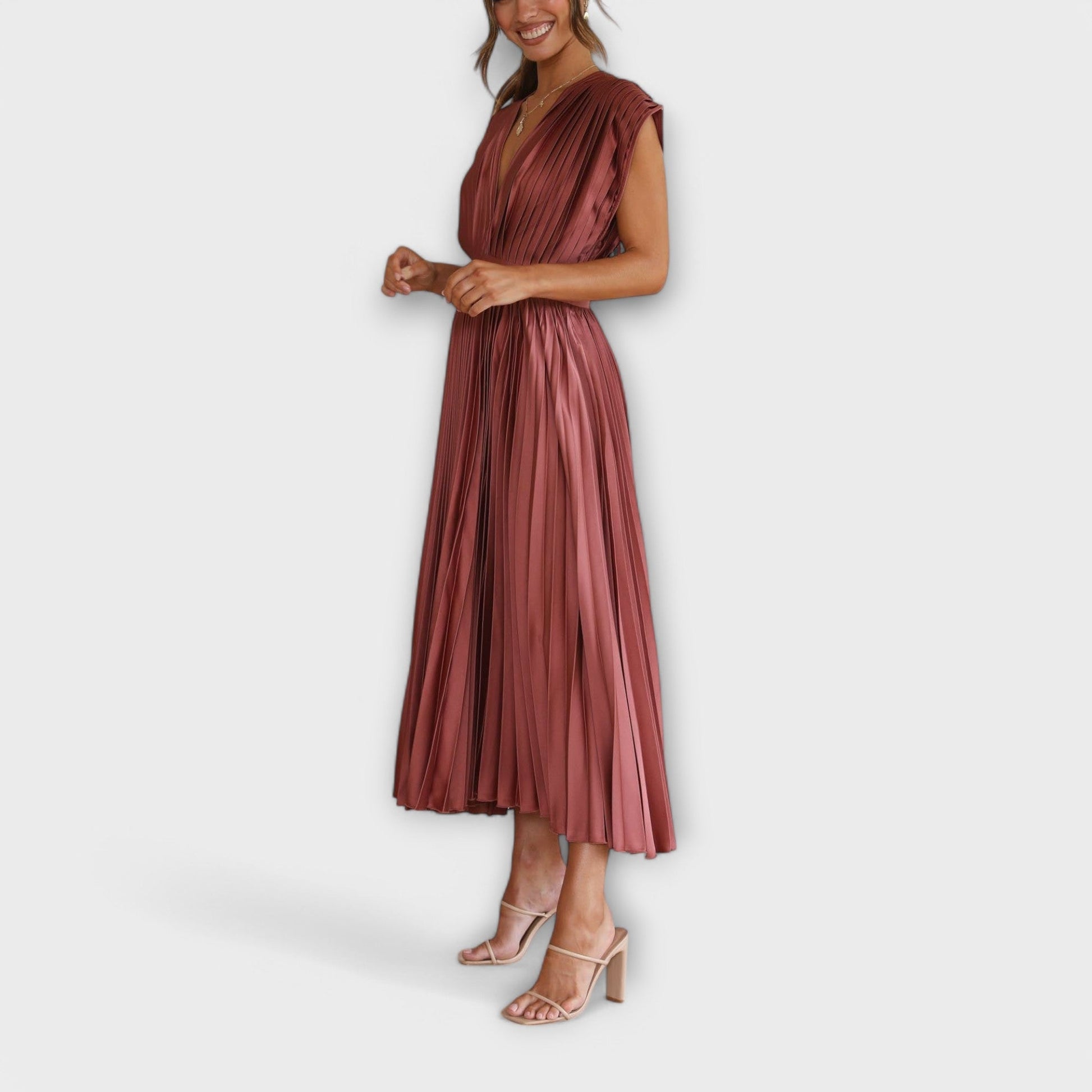 Elysia Midi Kjole | Plisseret, Letvægts, Rose Red 5