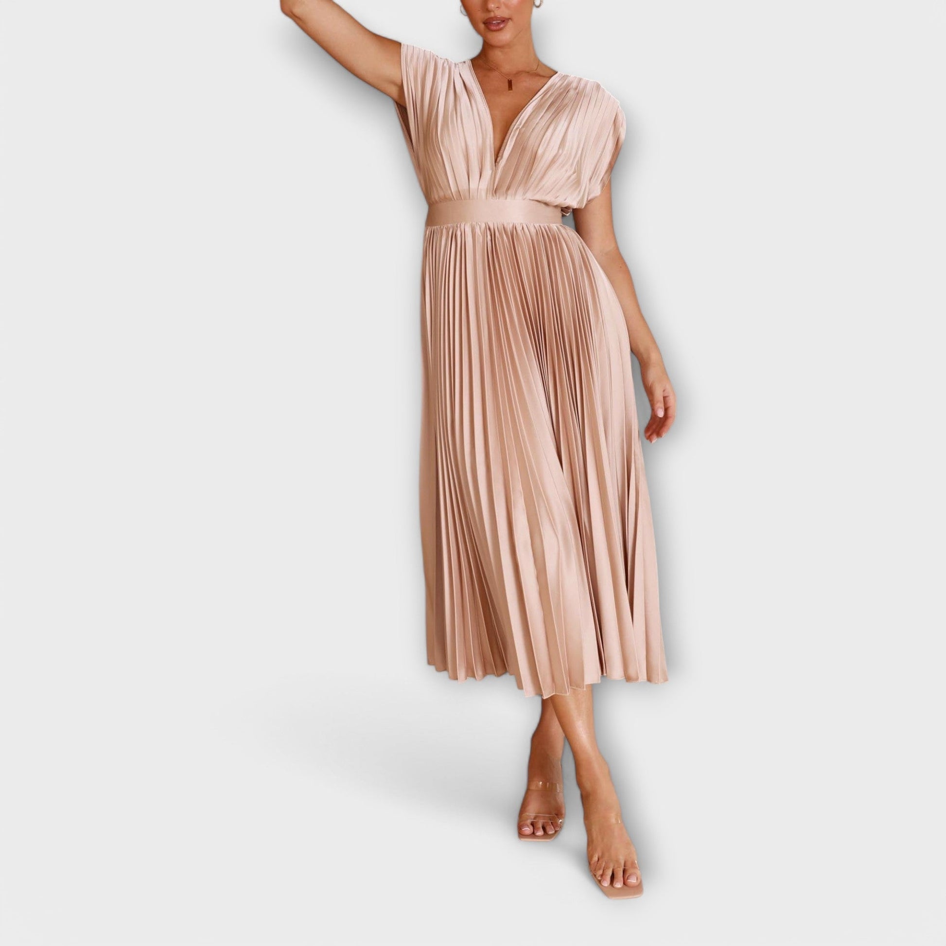 Elysia Midi Kjole | Plisseret, Letvægts, Rose Red 6