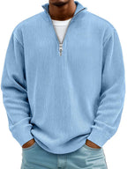 Fabel Herrestrikket Sweatshirt | Ribstruktur, Halv Lynlås, Løs Pasform 0