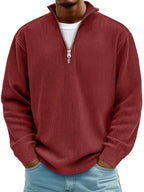 Fabel Herrestrikket Sweatshirt | Ribstruktur, Halv Lynlås, Løs Pasform 1