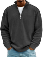 Fabel Herrestrikket Sweatshirt | Ribstruktur, Halv Lynlås, Løs Pasform 3
