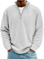 Fabel Herrestrikket Sweatshirt | Ribstruktur, Halv Lynlås, Løs Pasform 4