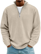 Fabel Herrestrikket Sweatshirt | Ribstruktur, Halv Lynlås, Løs Pasform 6