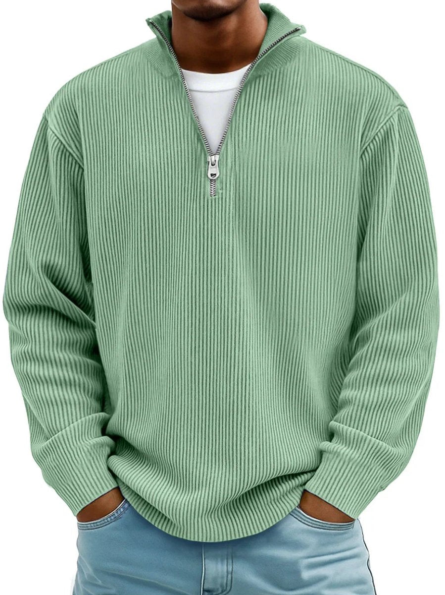 Fabel Herrestrikket Sweatshirt | Ribstruktur, Halv Lynlås, Løs Pasform 7