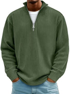 Fabel Herrestrikket Sweatshirt | Ribstruktur, Halv Lynlås, Løs Pasform 8