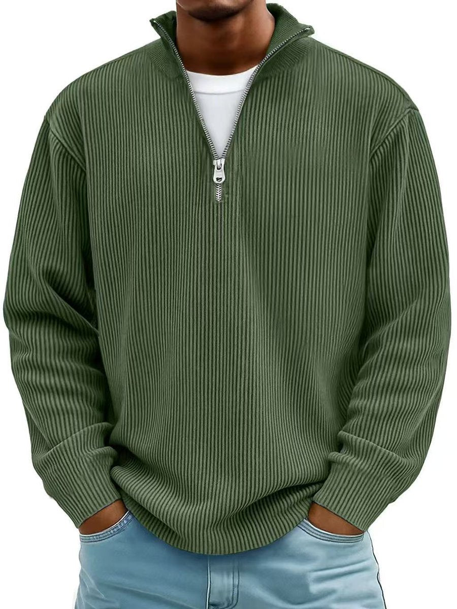 Fabel Herrestrikket Sweatshirt | Ribstruktur, Halv Lynlås, Løs Pasform 8