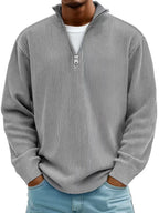 Fabel Herrestrikket Sweatshirt | Ribstruktur, Halv Lynlås, Løs Pasform 9