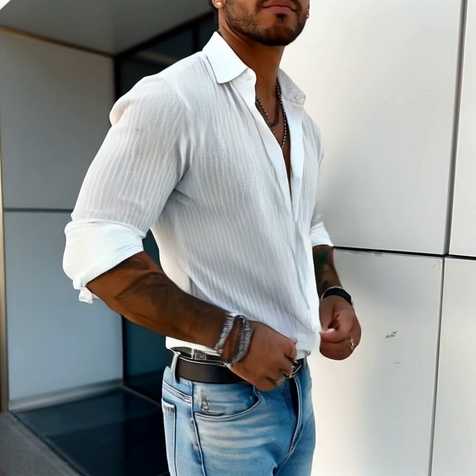Fabian Slim Fit Skjorte | Ribstrikket, Let og Åndbar Sommerstil 3
