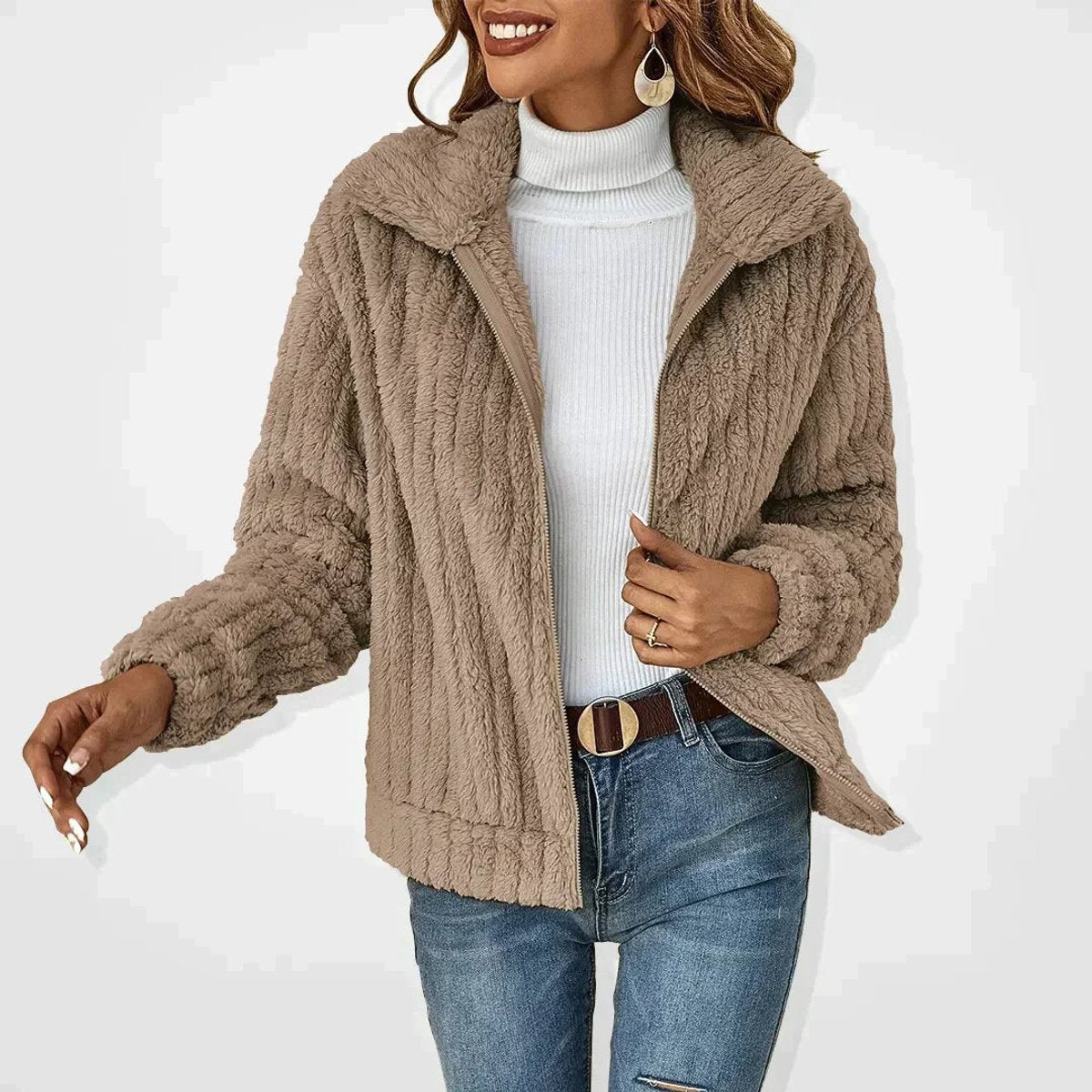 Fina Cardigan Dame | Blød Fleece med Lynlås, Størrelse S-5XL 0