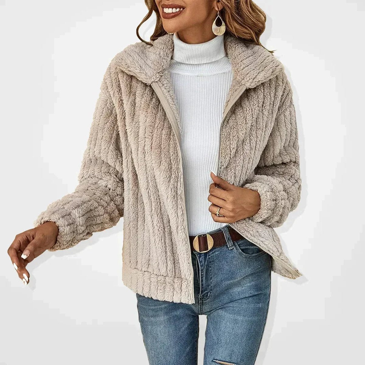 Fina Cardigan Dame | Blød Fleece med Lynlås, Størrelse S-5XL 2