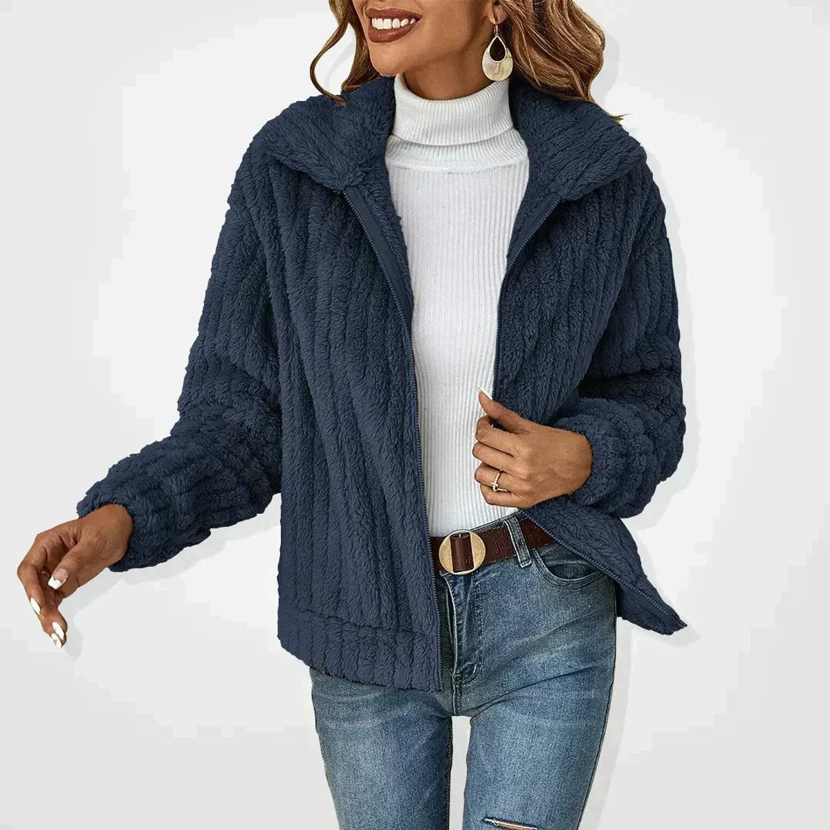 Fina Cardigan Dame | Blød Fleece med Lynlås, Størrelse S-5XL 3