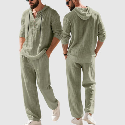 Fino Herre Hættetrøje | Linned Henley, Afslappet Todelt Sæt 5