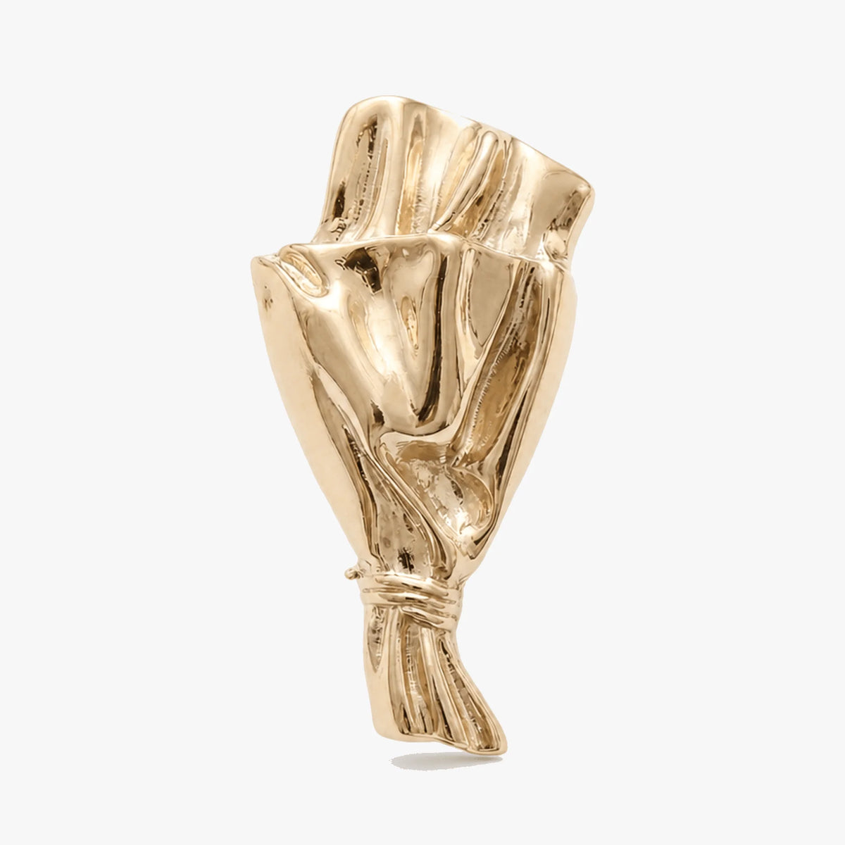 Blomstebuket-broche i guldfarvet metal, formet som buket med plads til friske blomster