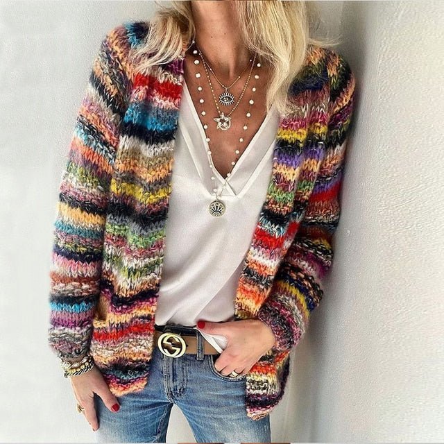 Freja Cardigan Dame | Flerfarvet Strikket, Afslappet Pasform 0