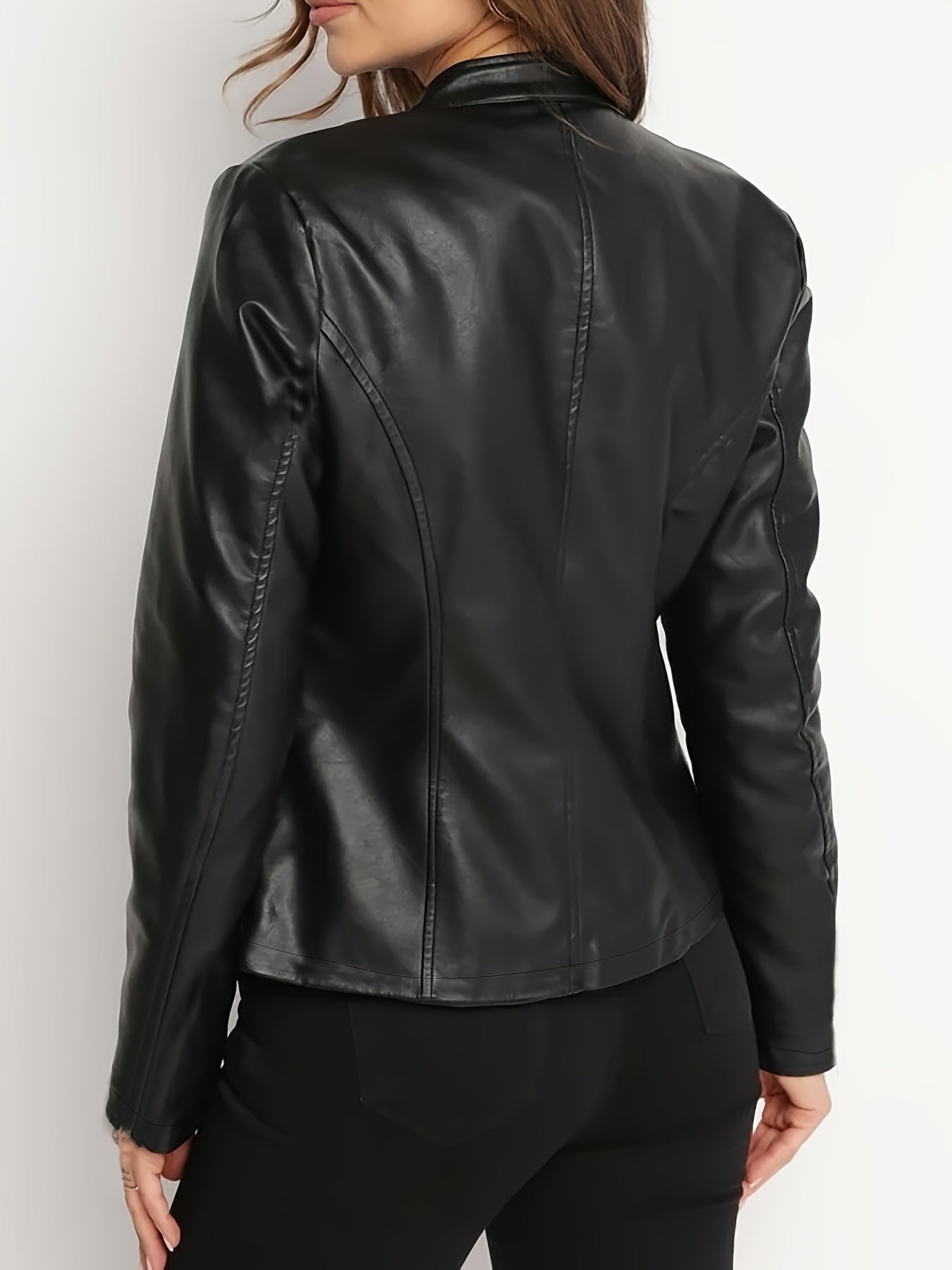 Freja Læderjakke Dame | Bikerstil, Slidstærkt Kunstlæder, Ståkrave 6