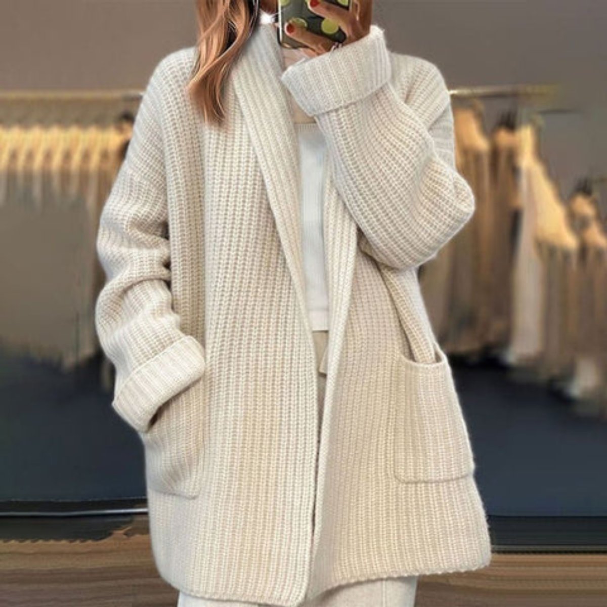 Freja Oversize Cardigan Dame | Strikket, Løst Snit, Lommer 0