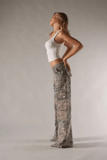 Frida Cargo Bukser Dame | Lav Talje, Wide Leg med Cargo Lommer 4