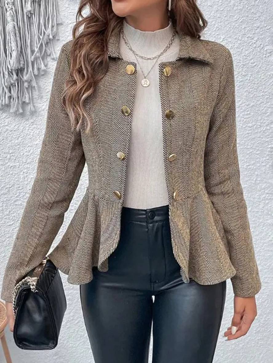 Gala Dame Blazer | Kort Chevron Peplum, Dobbeltradet Knaplukning 0