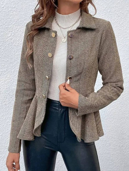Gala Dame Blazer | Kort Chevron Peplum, Dobbeltradet Knaplukning 1