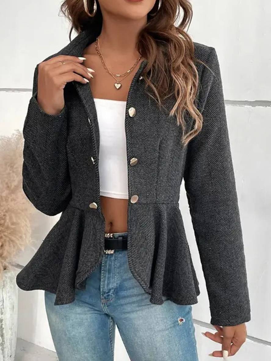 Gala Dame Blazer | Kort Chevron Peplum, Dobbeltradet Knaplukning 6