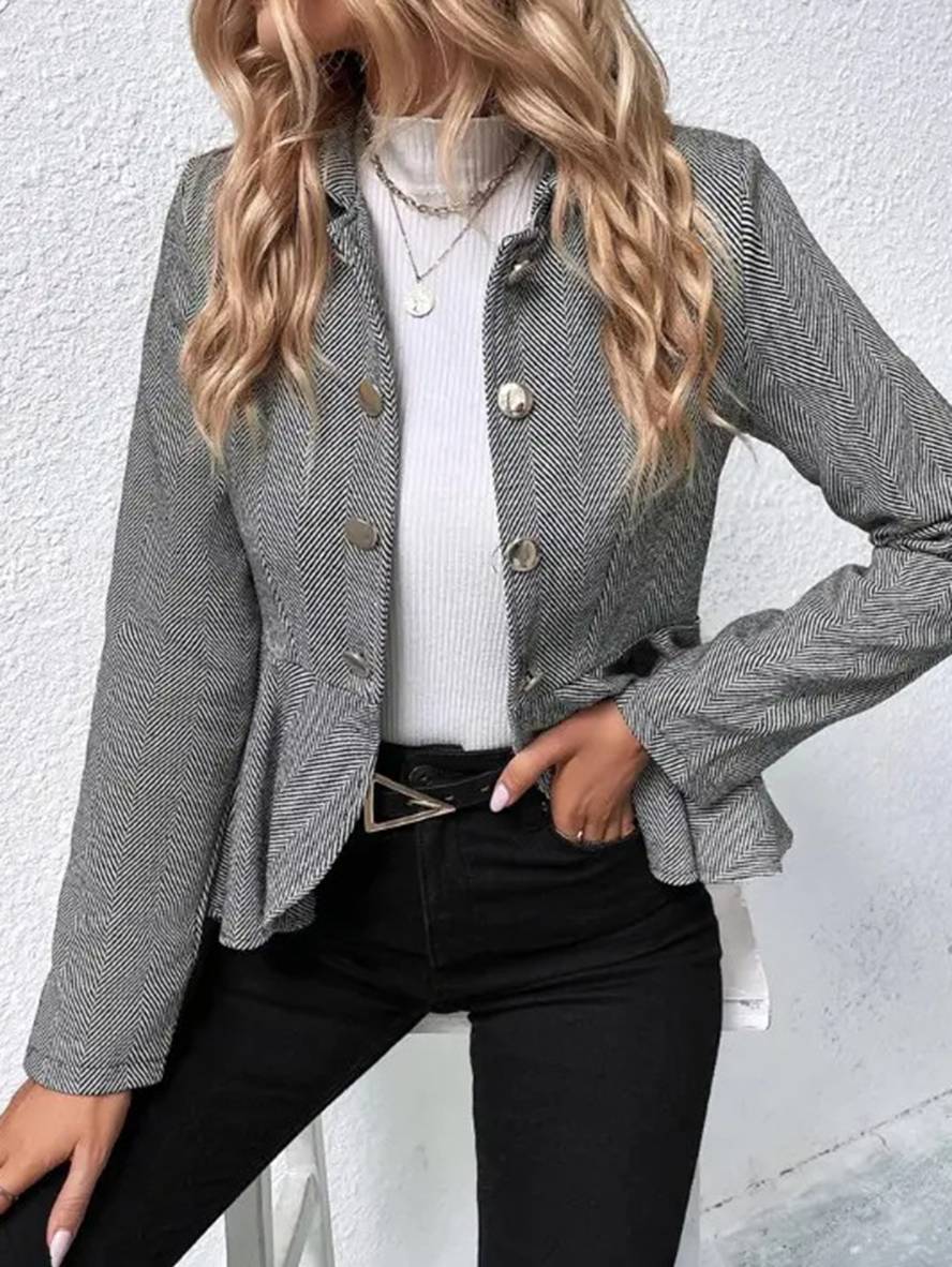 Gala Dame Blazer | Kort Chevron Peplum, Dobbeltradet Knaplukning 8