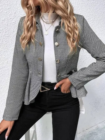 Gala Dame Blazer | Kort Chevron Peplum, Dobbeltradet Knaplukning 8
