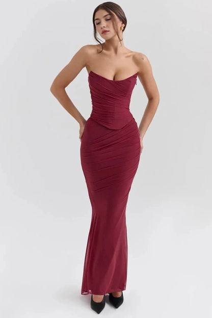 Halia Strapless Dress | Mesh Corset Design, Elegant Silhouette 10
