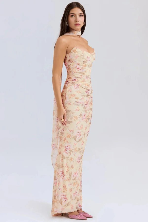 Halia Strapless Dress | Mesh Corset Design, Elegant Silhouette 11