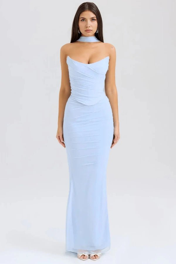 Halia Strapless Dress | Mesh Corset Design, Elegant Silhouette 4