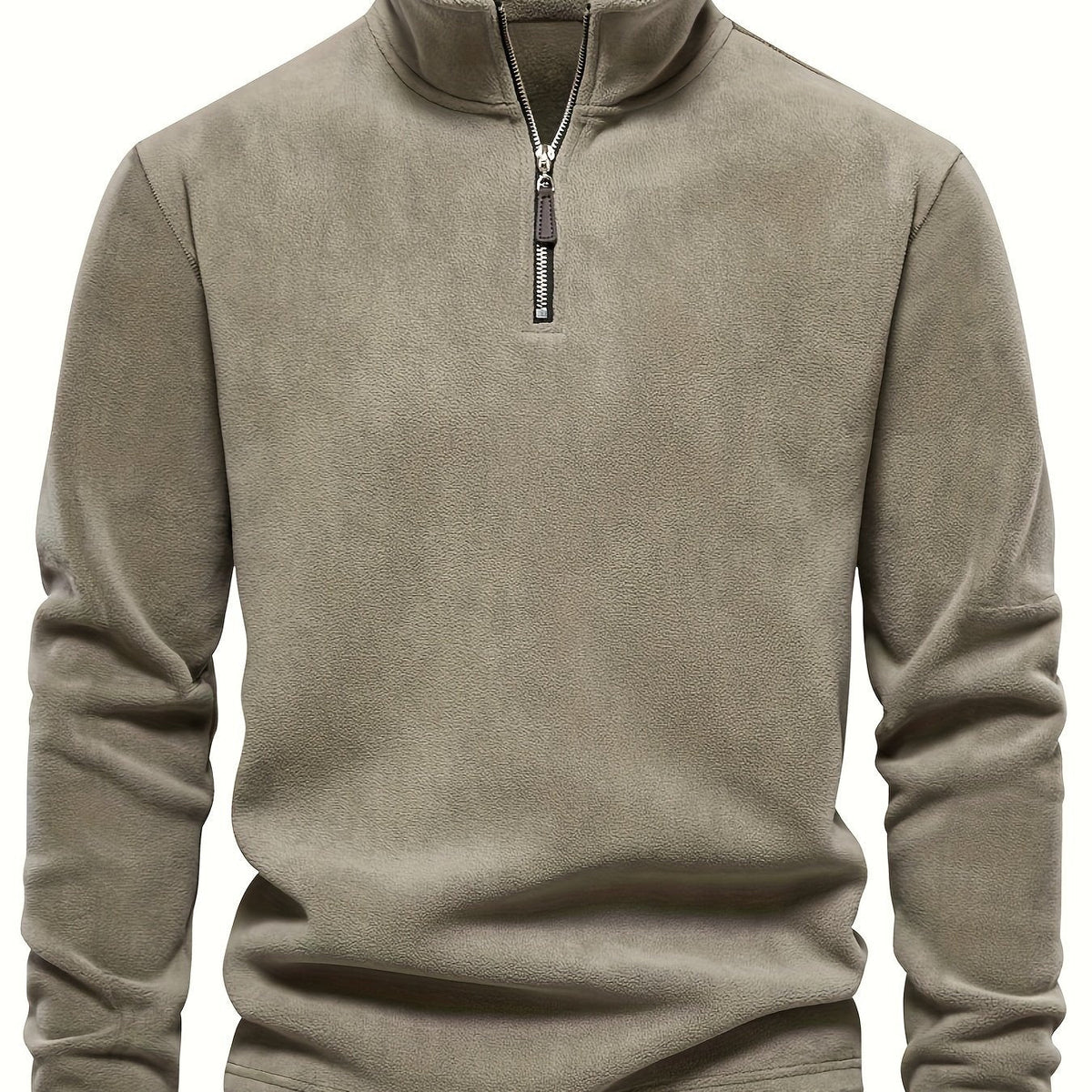 Hugo pullover med halv lynlås og krave i kaki, langærmet