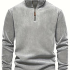 Hugo pullover med halv lynlås og krave i grå, langærmet