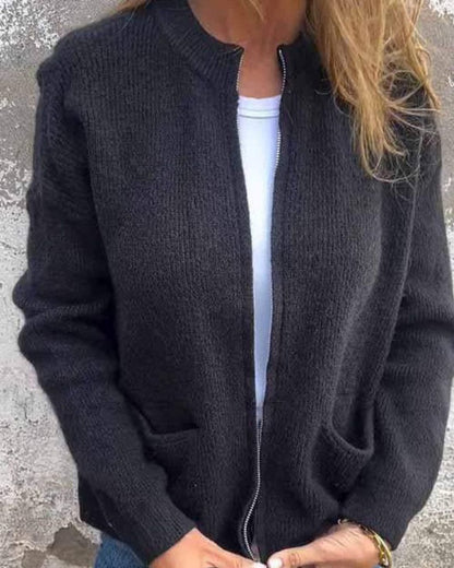 Ida Cardigan Dame | Strikket Lynlås, Afslappet Pasform, Lommer 1