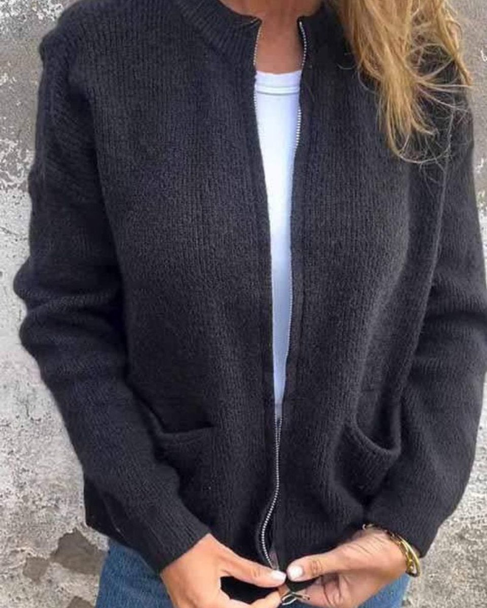 Ida Cardigan Dame | Strikket Lynlås, Afslappet Pasform, Lommer 4