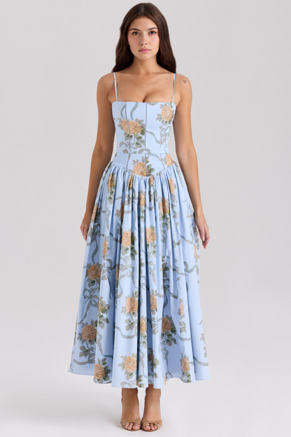 Imogen Maxi Kjole | Ærmeløs A-Linje, Blomsterprint, Lange Hvide Kjoler 10