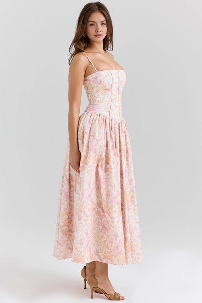 Imogen Maxi Kjole | Ærmeløs A-Linje, Blomsterprint, Lange Hvide Kjoler 7