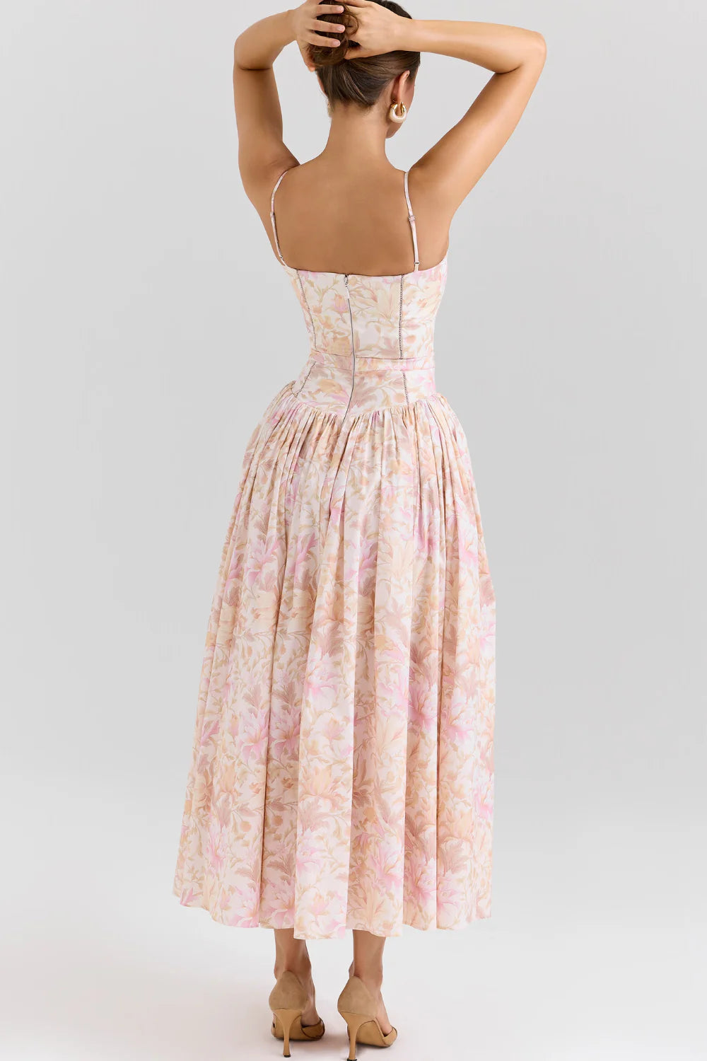 Imogen Maxi Kjole | Ærmeløs A-Linje, Blomsterprint, Lange Hvide Kjoler 8
