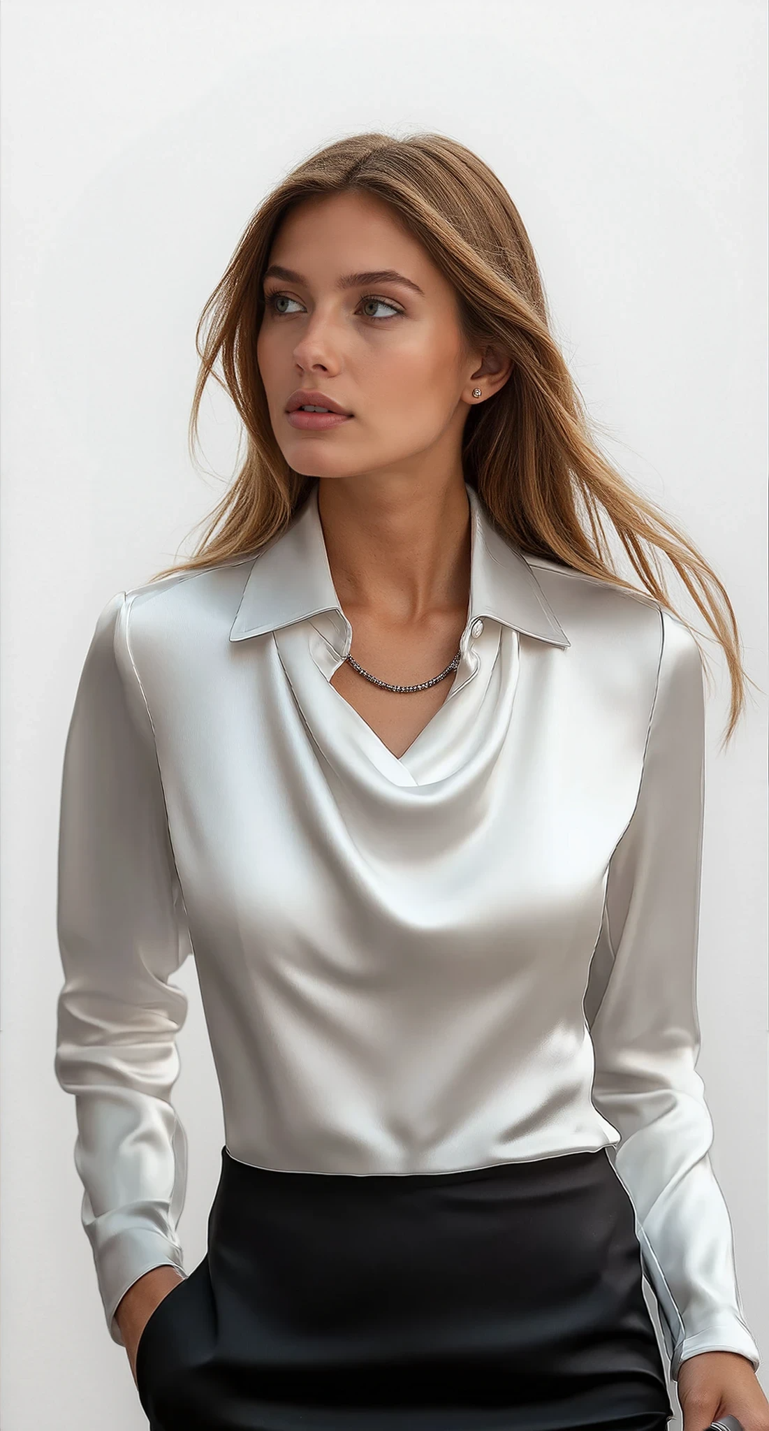 Isla Satin Bluse | Cowl Hals, Normal Pasform 0