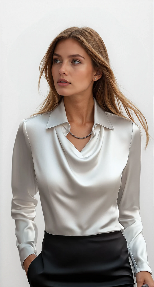 Isla Satin Bluse | Cowl Hals, Normal Pasform 0