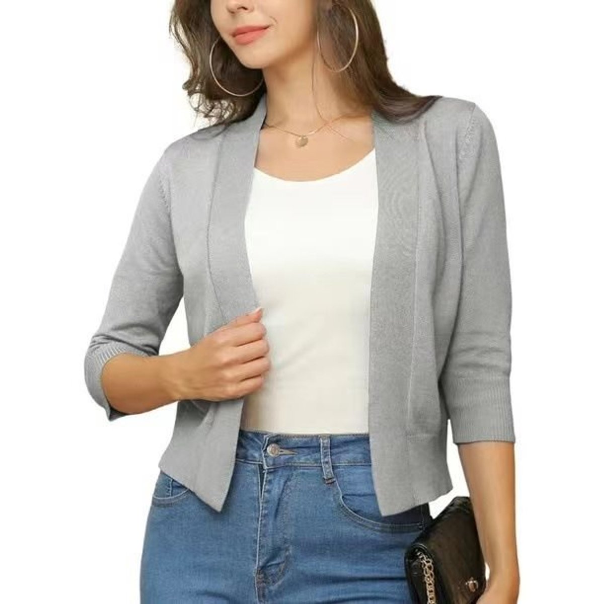 Jade Cardigan Dame | Åben Front, 3/4-Ærmer, Alsidig Styling 12
