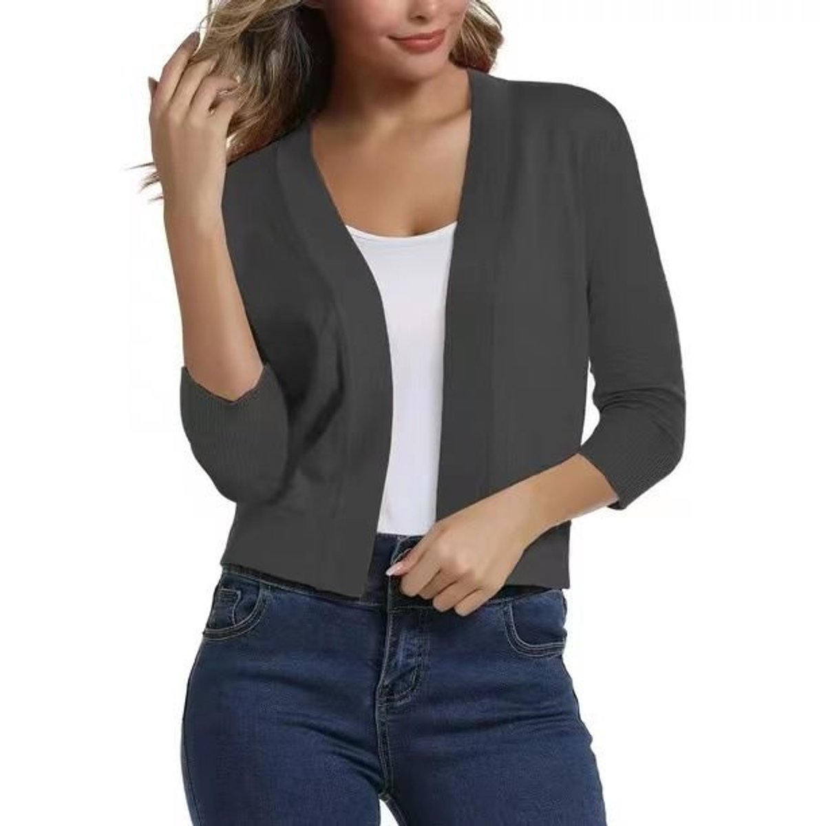 Jade Cardigan Dame | Åben Front, 3/4-Ærmer, Alsidig Styling 13
