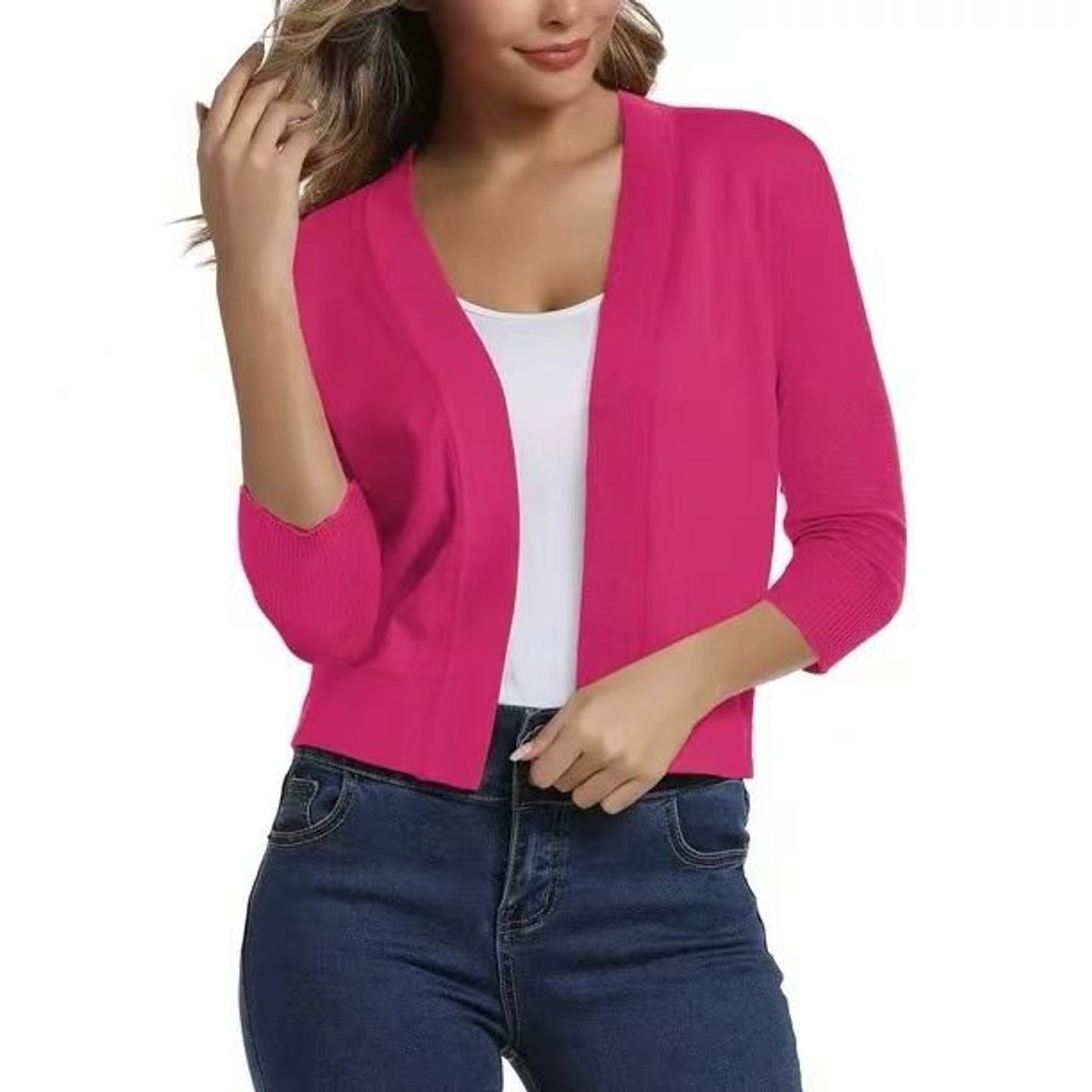 Jade Cardigan Dame | Åben Front, 3/4-Ærmer, Alsidig Styling 17